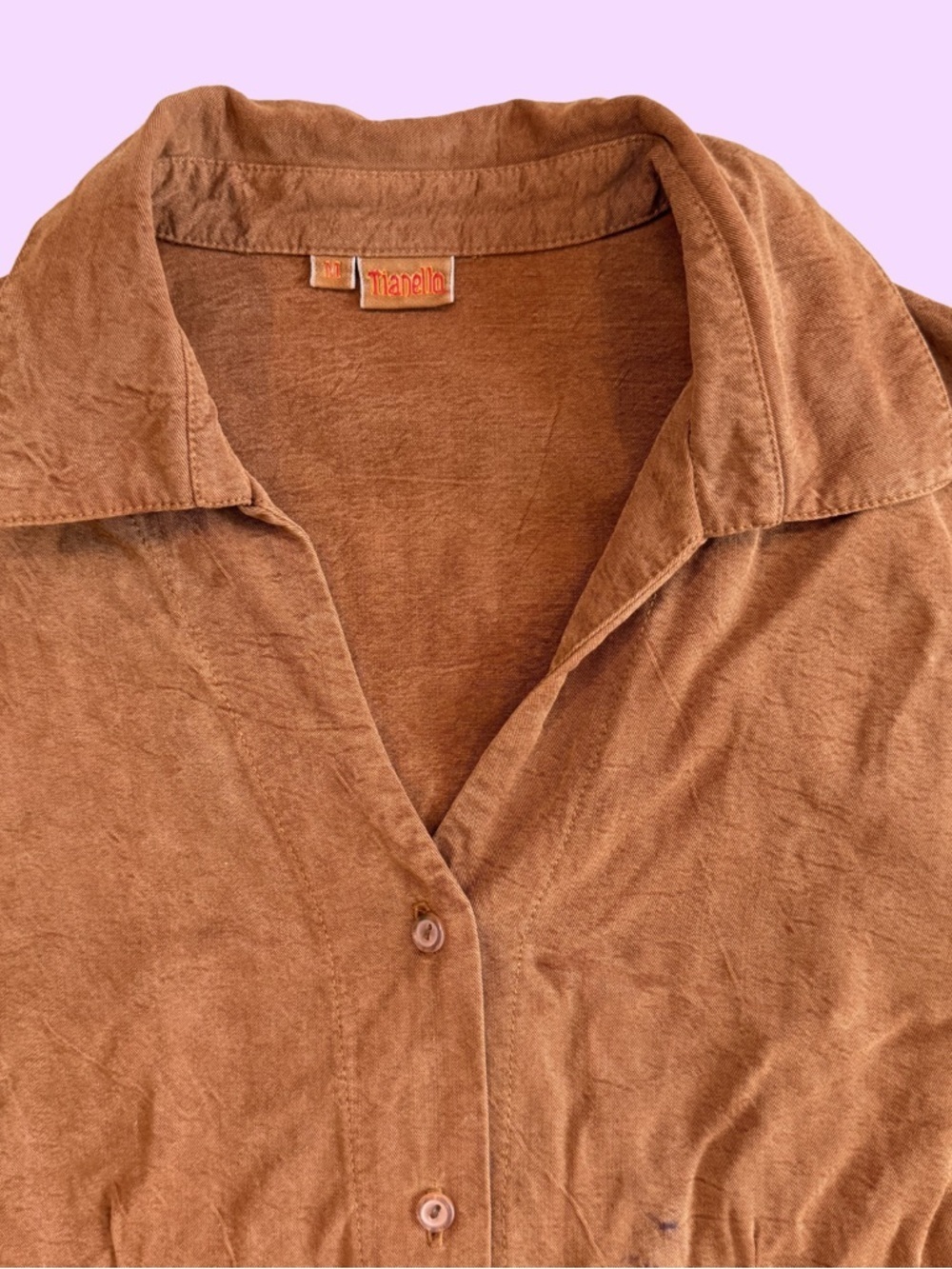 Tianello Women's Button-Down Shirt in Warm Brown - Picture 2 of 6